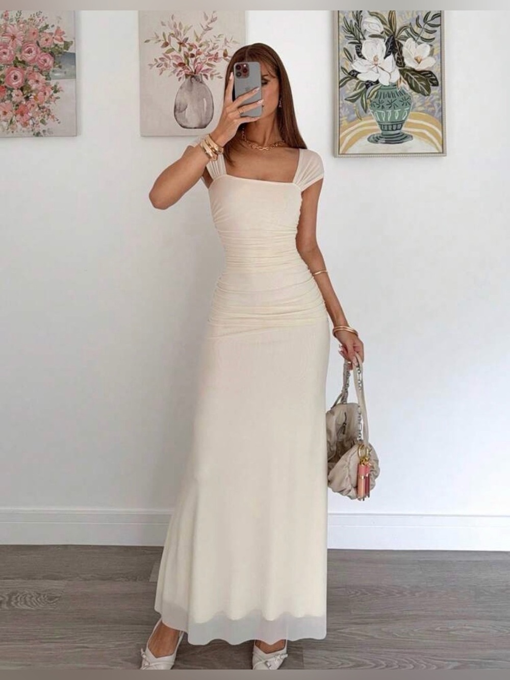 Tan Mesh Bodycon Maxi Dress
